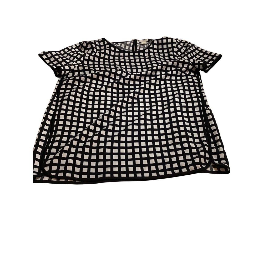 J Crew Black White‎ Grid Pattern Short Sleeve Shift Dress Women Size S
